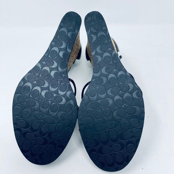 Coach Joslin Black Open-Toe Cork Heel Wedge Sandals Women's 7M - Great Condition - Picture 11 of 11